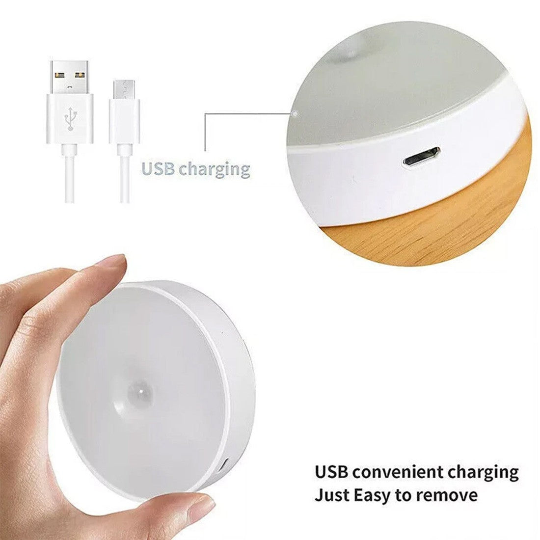Rechargeable USB LED Motion Sensor Night Light - Portable and Versatile for Cabinets & Stairs