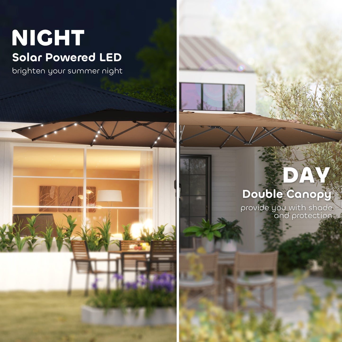 Illuminate Your Outdoor Space with Our Double-Sided Garden Parasol Featuring LED Solar Lights - Ideal Patio Umbrella for Coffee Moments