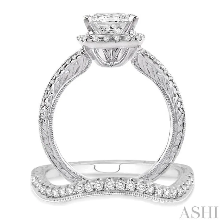 1 1/3 Ctw Diamond Wedding Set with 1 1/6 Ctw Princess Cut Engagement Ring and 1/5 Ctw Wedding Band in 14K White Gold