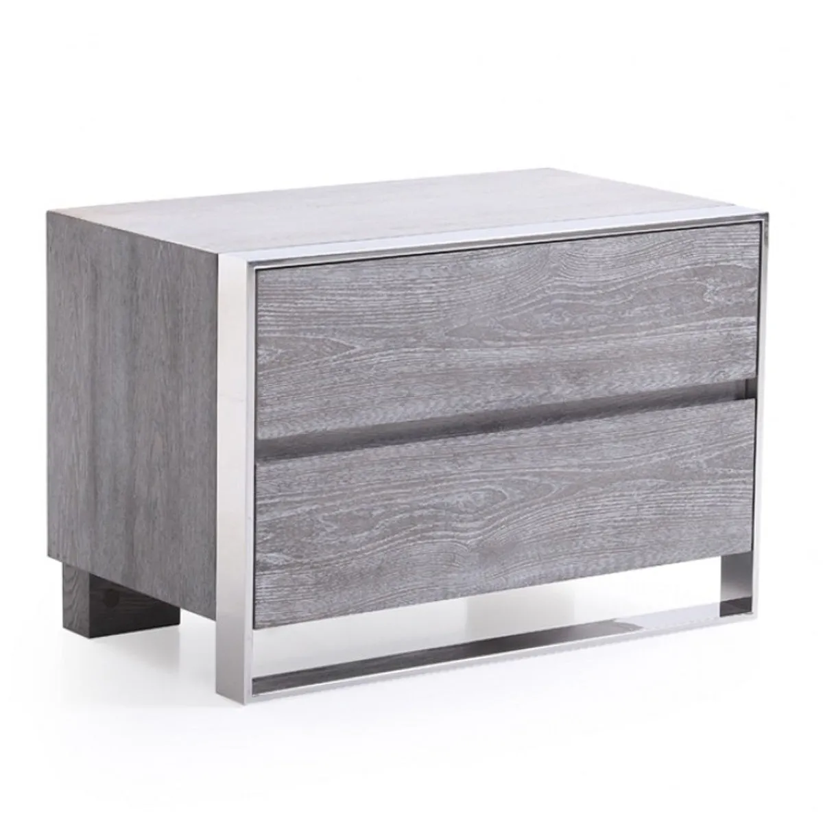 2 Drawer Rectangular Nightstand with Stainless Steel Legs, Gray By Benzara