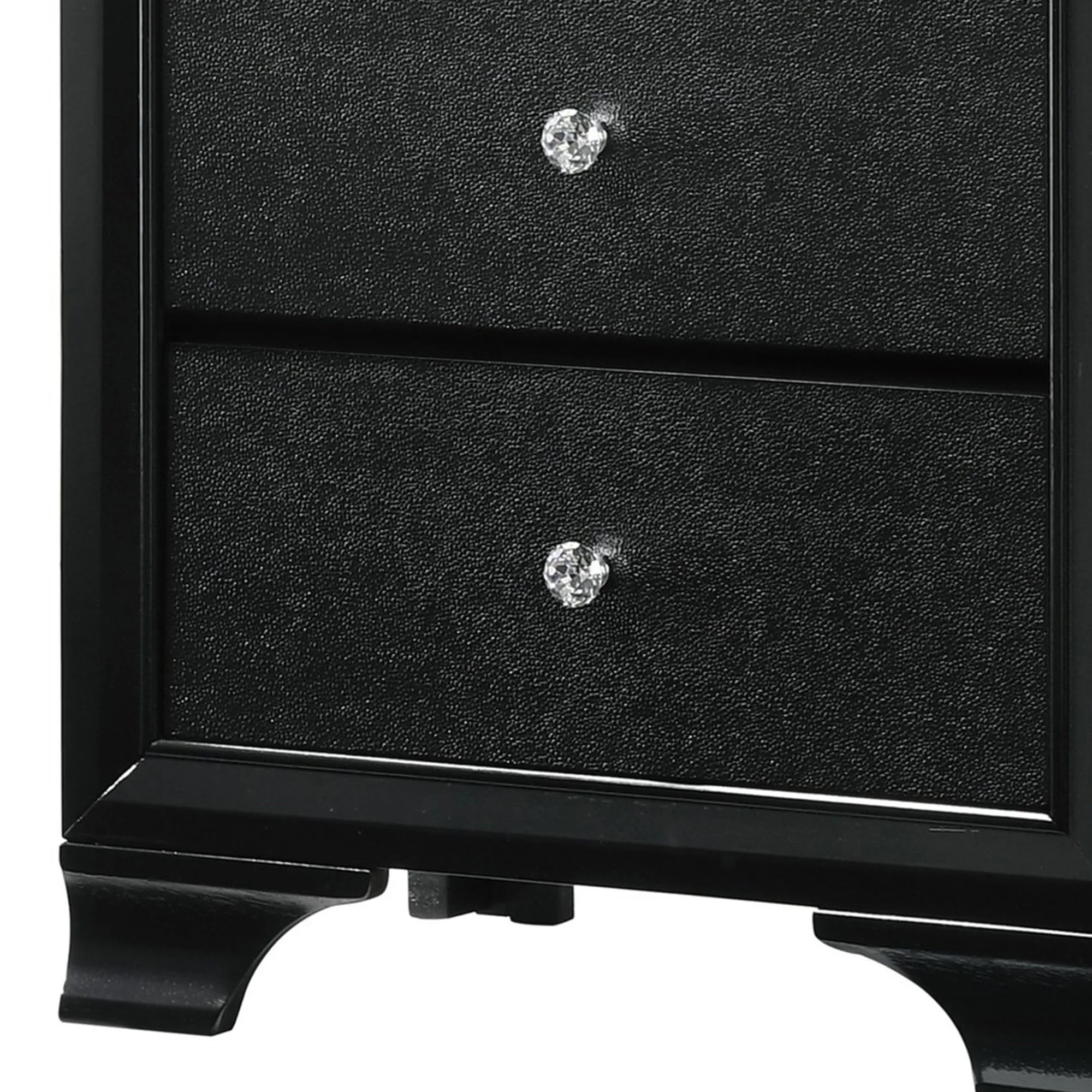 2 Drawer Wooden Nightstand With Textured Details And Crystal Pulls, Black - Bm215425 By Benzara