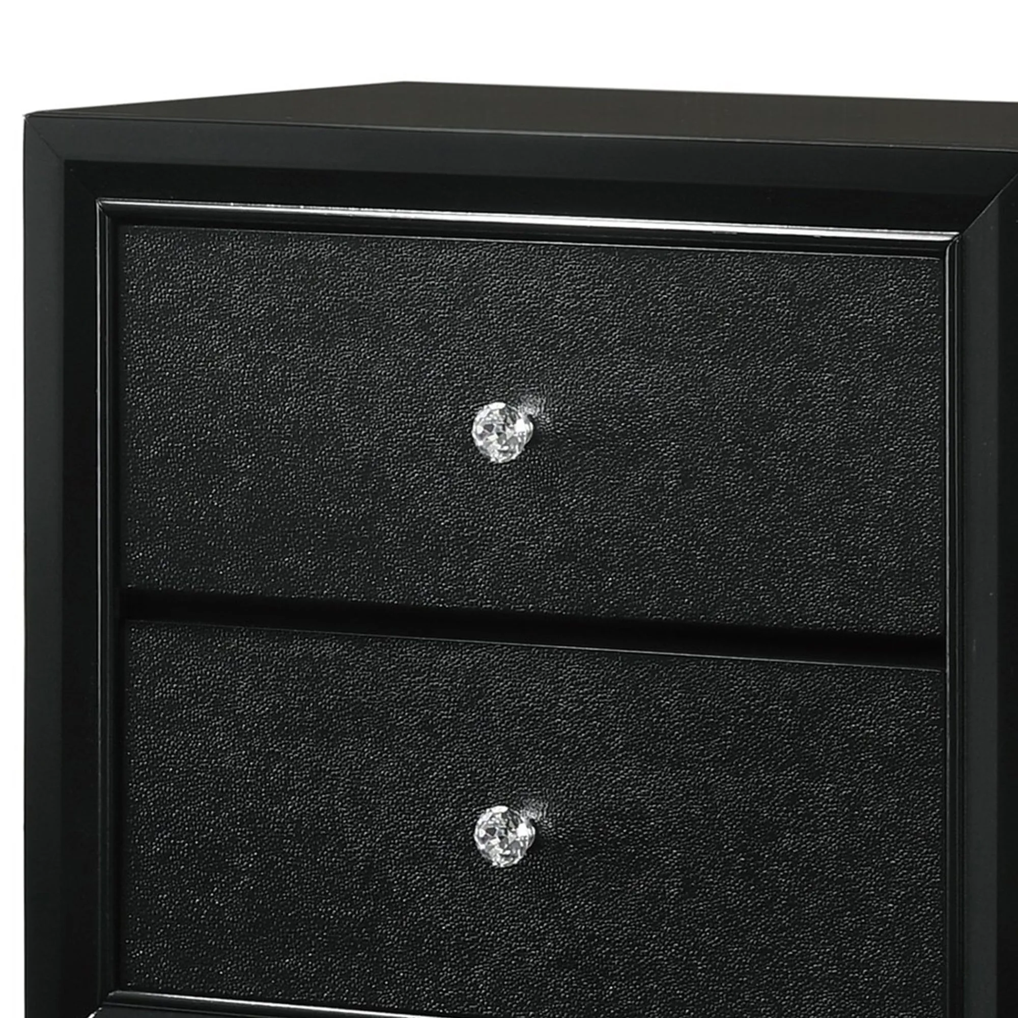 2 Drawer Wooden Nightstand With Textured Details And Crystal Pulls, Black - Bm215425 By Benzara