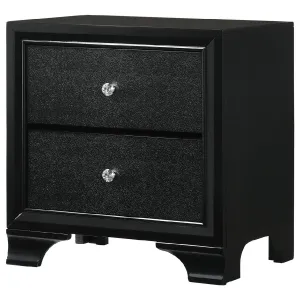 2 Drawer Wooden Nightstand With Textured Details And Crystal Pulls, Black - Bm215425 By Benzara