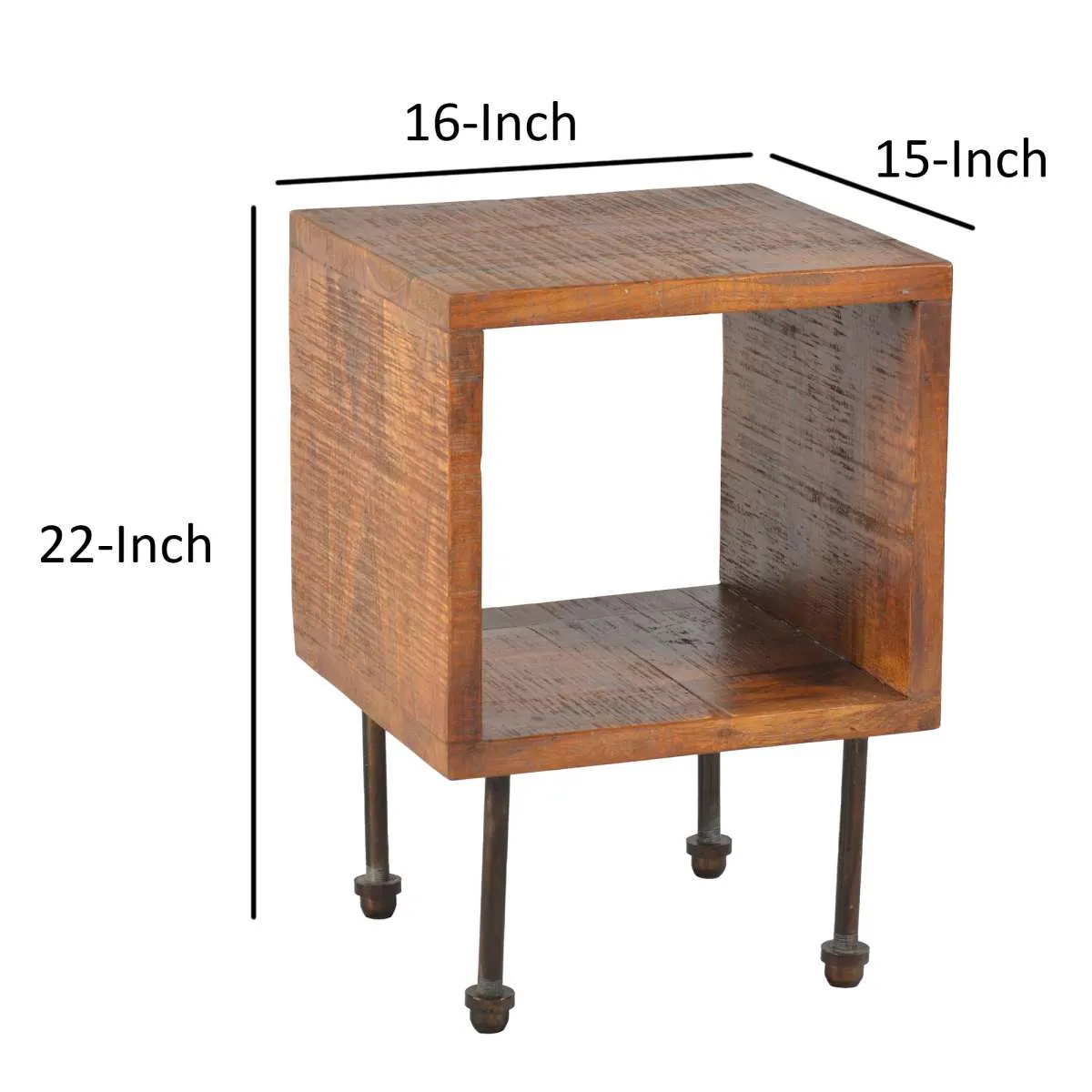 22 Inch Industrial Style Cube Shape Wooden Nightstand With Rough Sawn Texture,Brown By Benzara