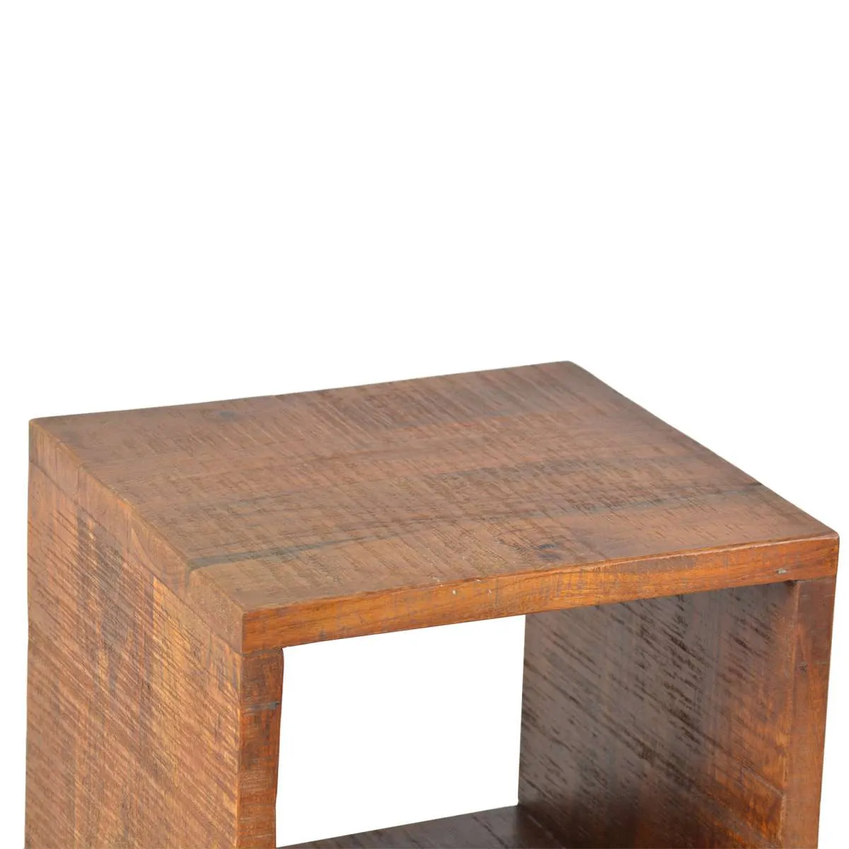 22 Inch Industrial Style Cube Shape Wooden Nightstand With Rough Sawn Texture,Brown By Benzara