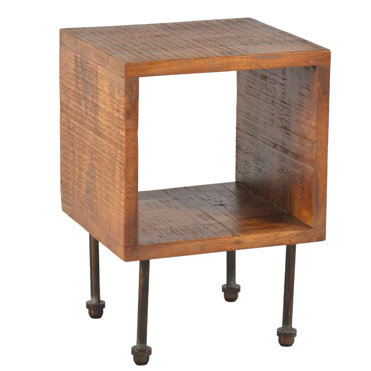 22 Inch Industrial Style Cube Shape Wooden Nightstand With Rough Sawn Texture,Brown By Benzara