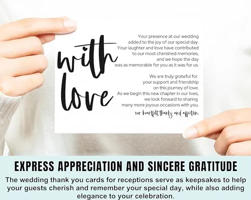 25-Pack Elegant Black & White Thank You Cards - 4x6 Wedding Reception Table Favors