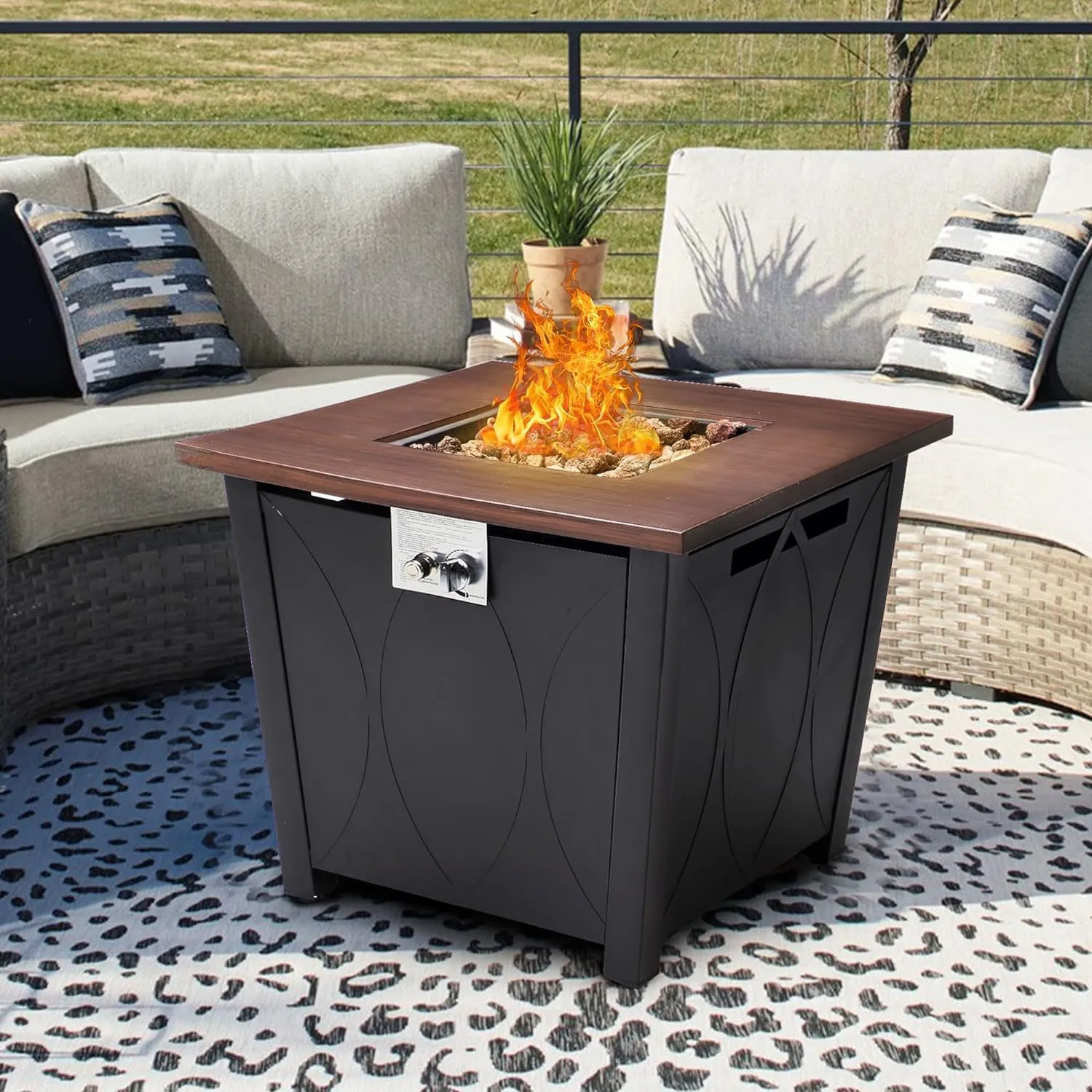 28-Inch Propane Fire Pit Table with Lid, 50,000BTU Output and Auto-Ignition