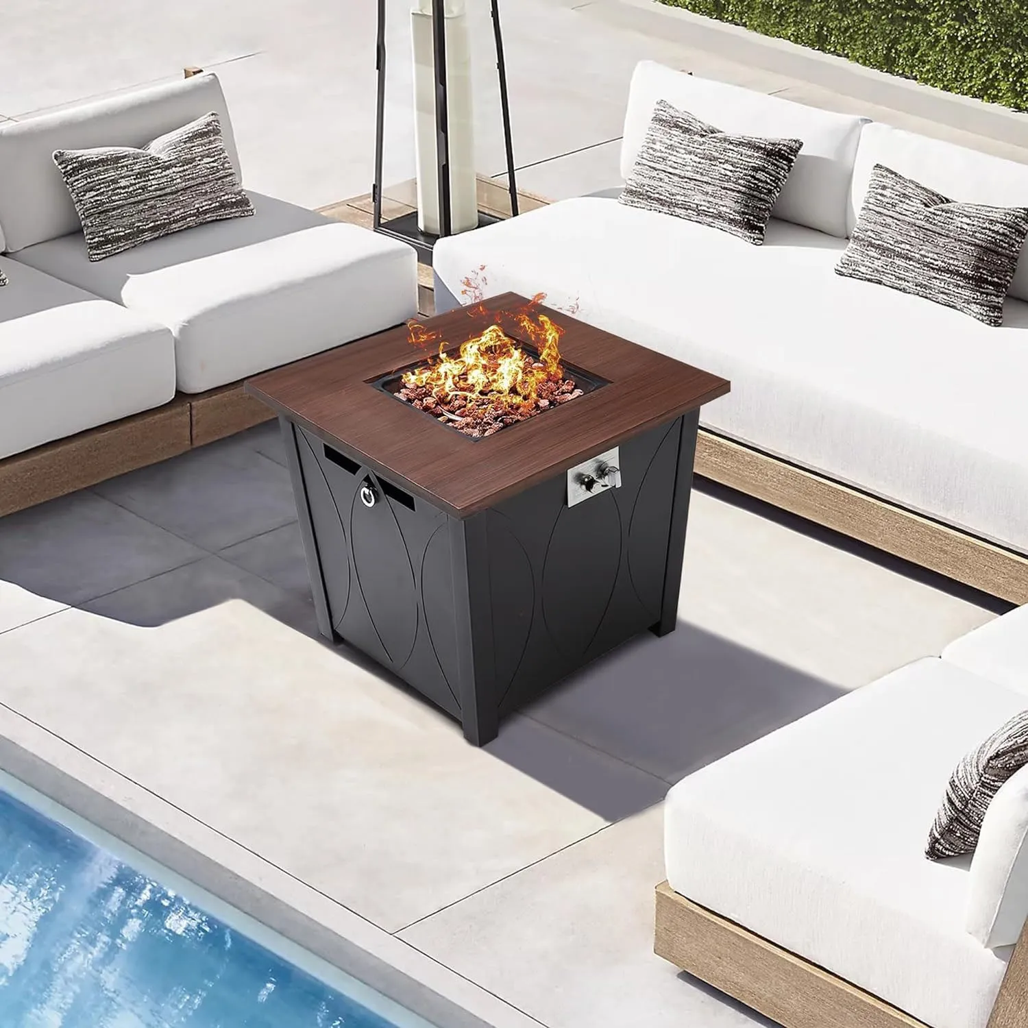 28-Inch Propane Fire Pit Table with Lid, 50,000BTU Output and Auto-Ignition