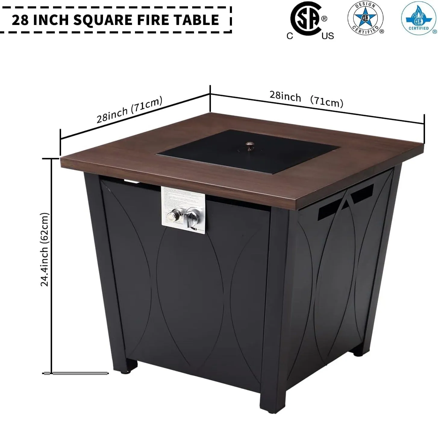 28-Inch Propane Fire Pit Table with Lid, 50,000BTU Output and Auto-Ignition