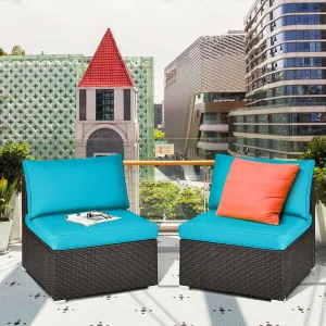 2pc Wicker Rattan Patio Armless Sofa with Cushion - Blue