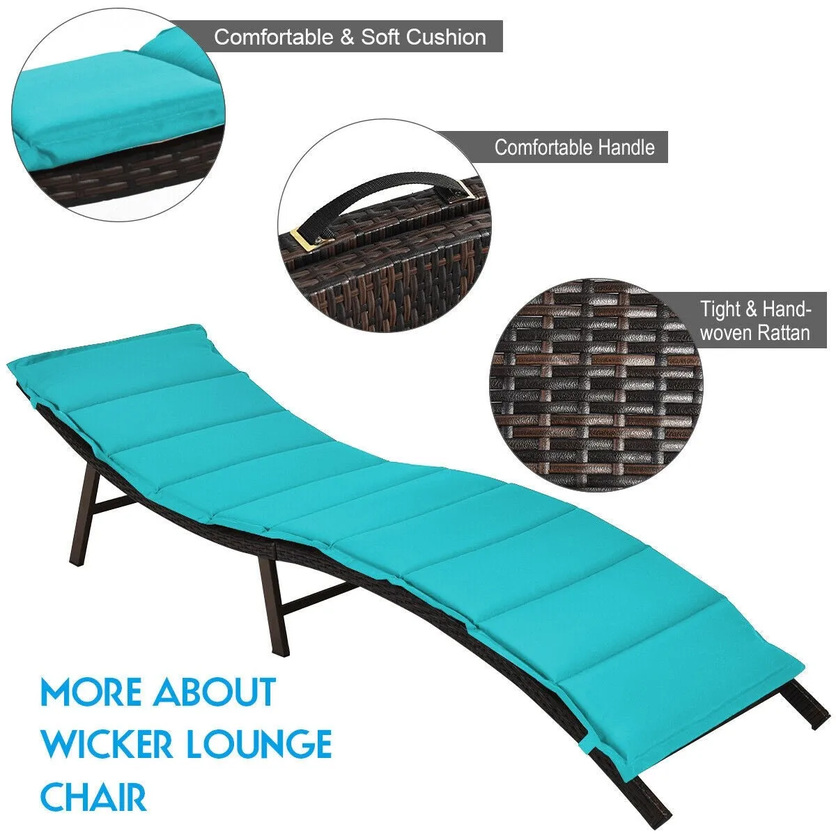 2pc Wicker Rattan Patio Chaise Lounge Chair - Turquoise