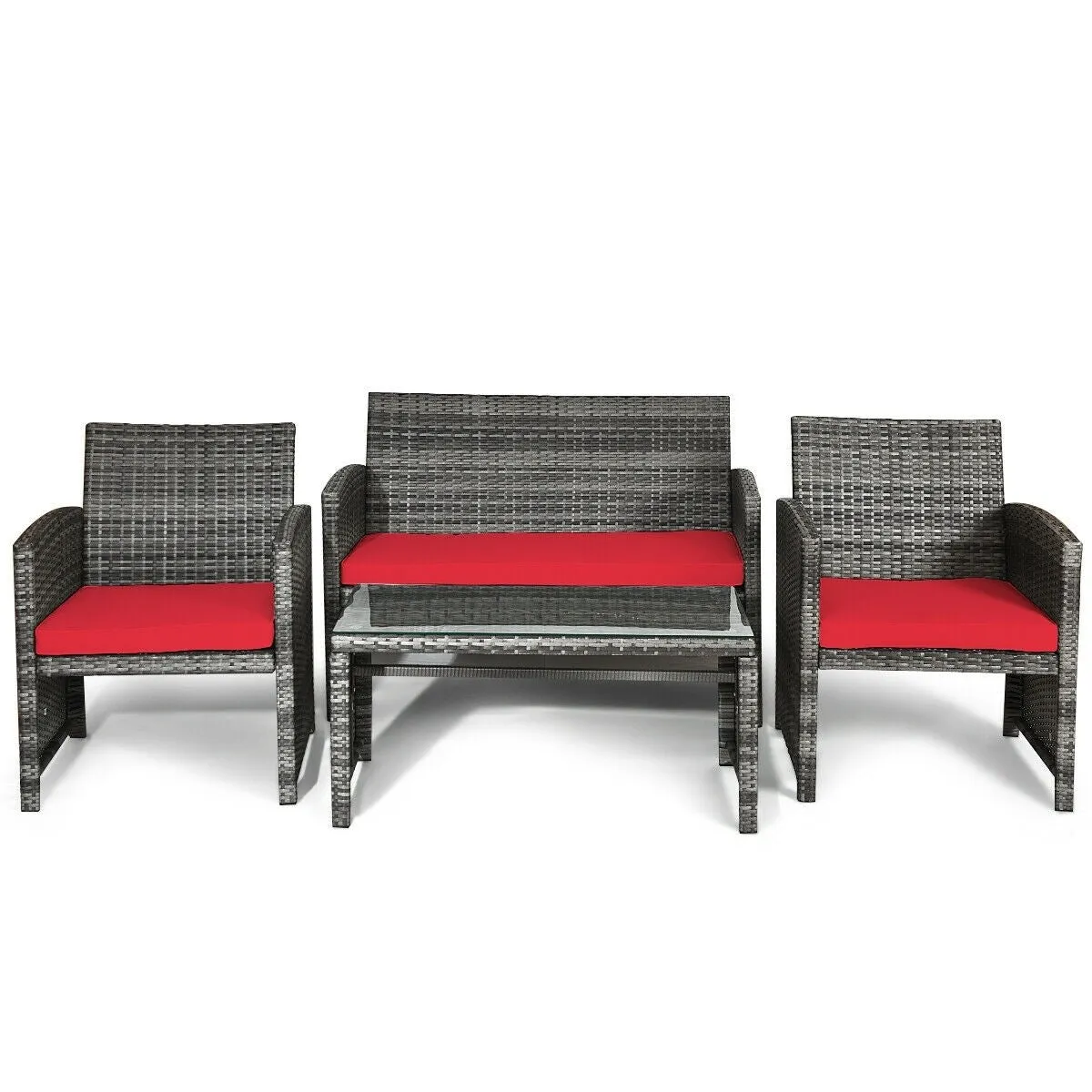 4pc Patio Rattan Furniture Set - Red