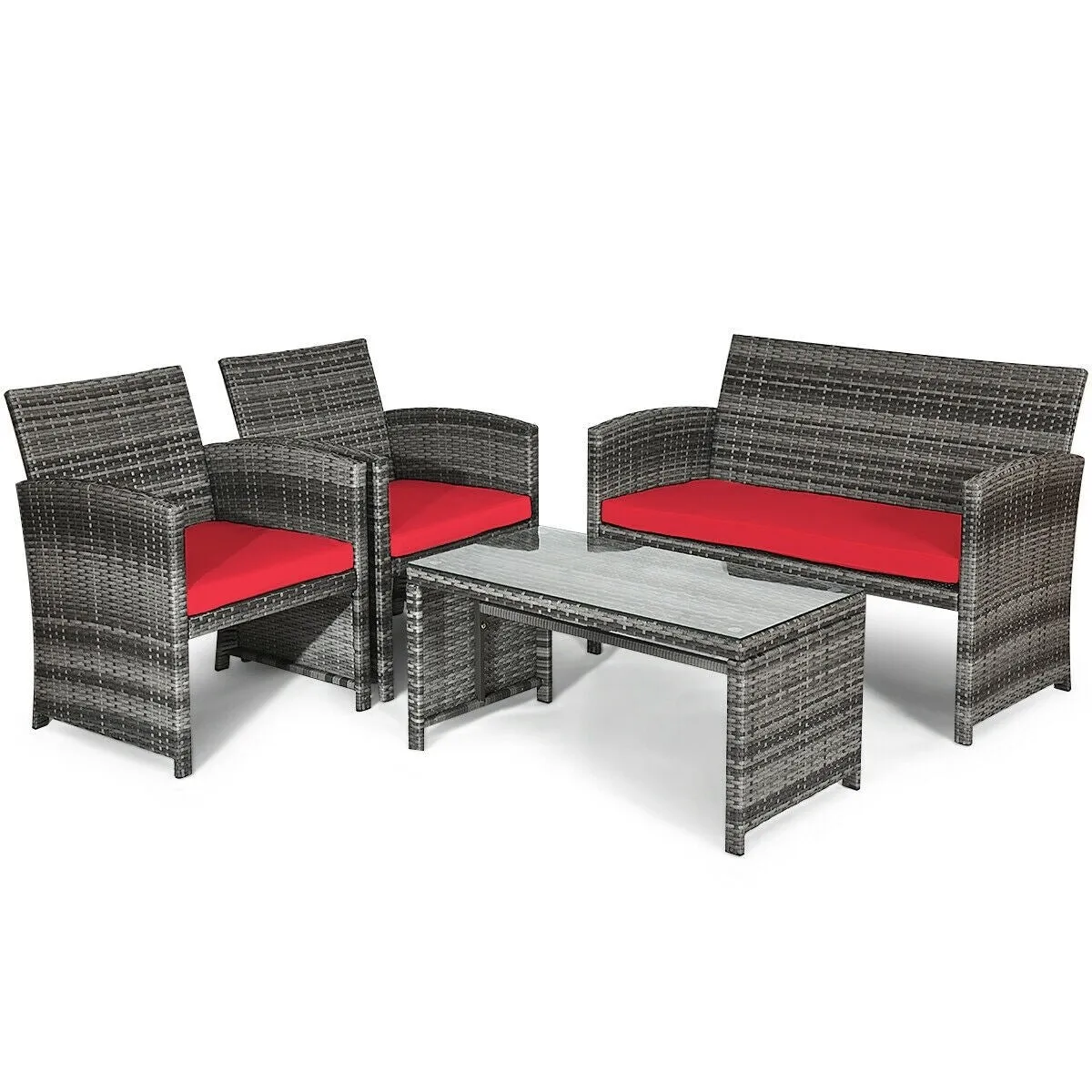 4pc Patio Rattan Furniture Set - Red