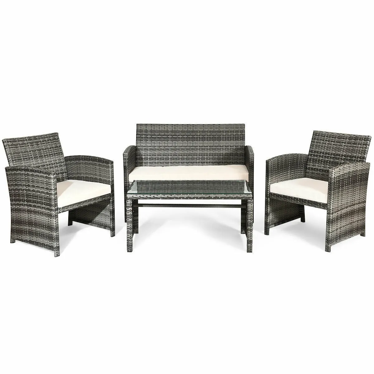 4pc Patio Rattan Furniture Set - White