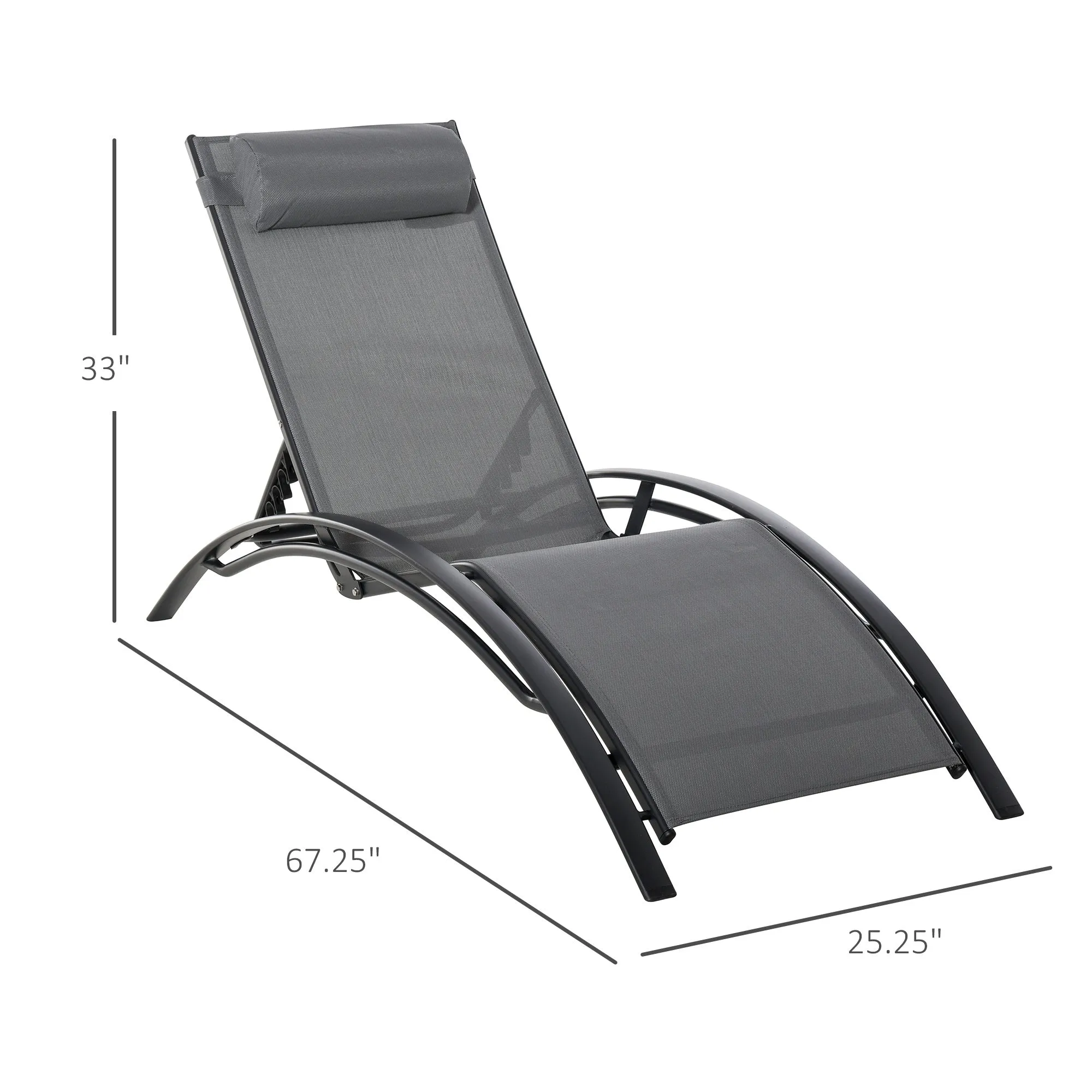 5 Level Adjustable Outdoor Reclining Lounge Chair - Grey