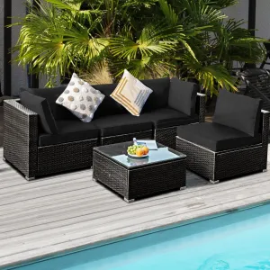 5pc Wicker Rattan Cushioned Patio Furniture Set - Black