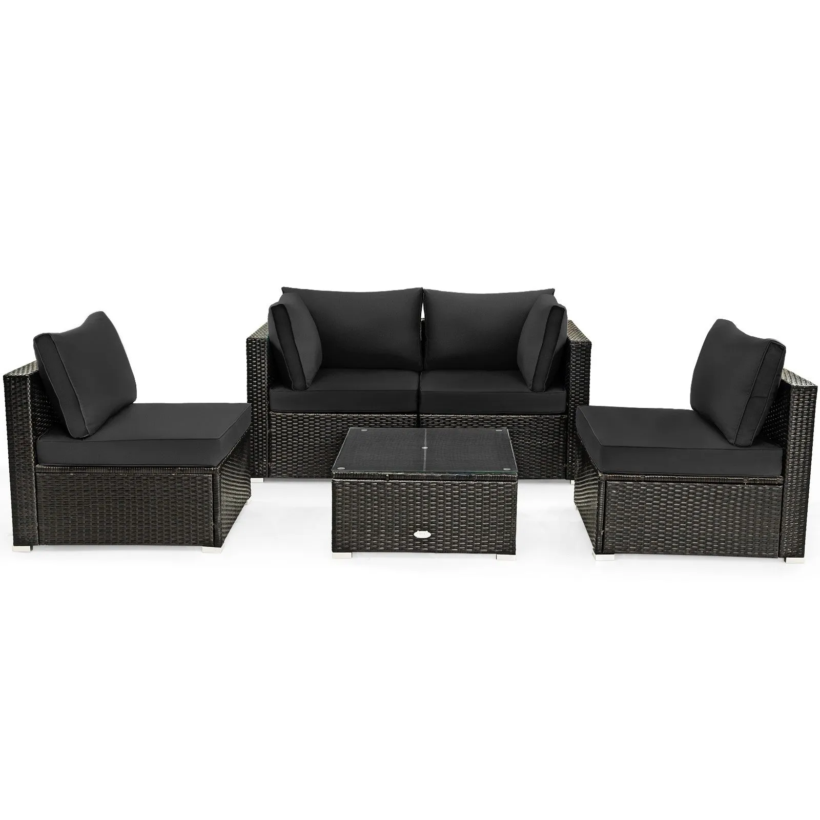 5pc Wicker Rattan Cushioned Patio Furniture Set - Black