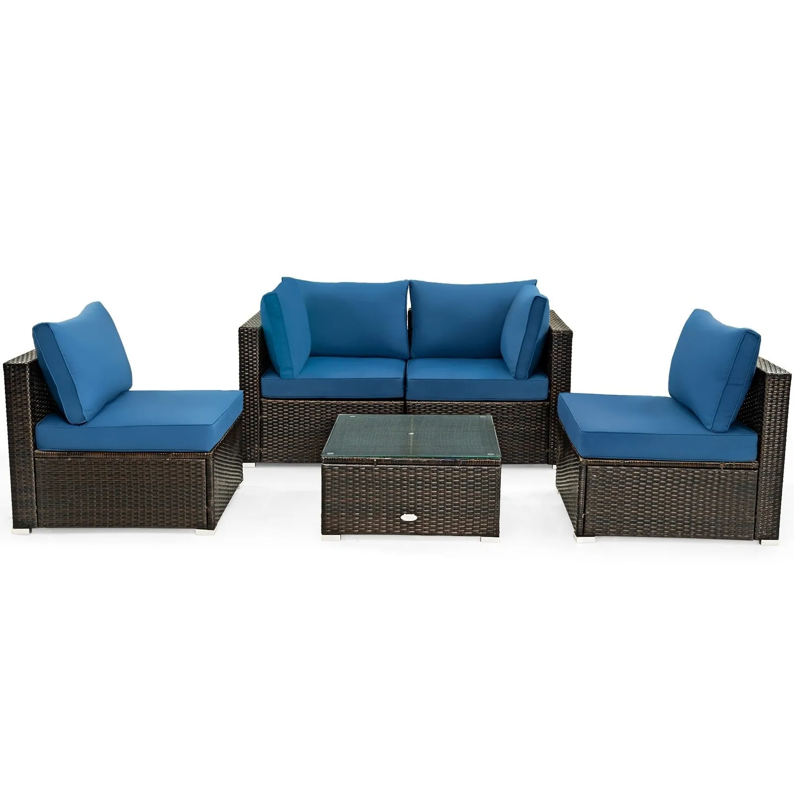 5pc Wicker Rattan Cushioned Patio Furniture Set - Navy