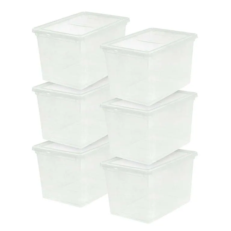 68 Quart Jumbo Stackable Plastic Closet Storage Organizer Box, Clear, Set of 6