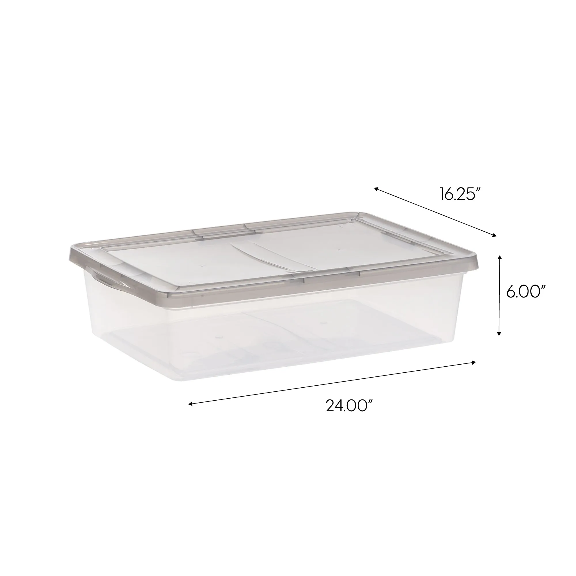 7 Gallon Snap Top Plastic Storage Box, Clear wih Gray Lid, Pack of 6