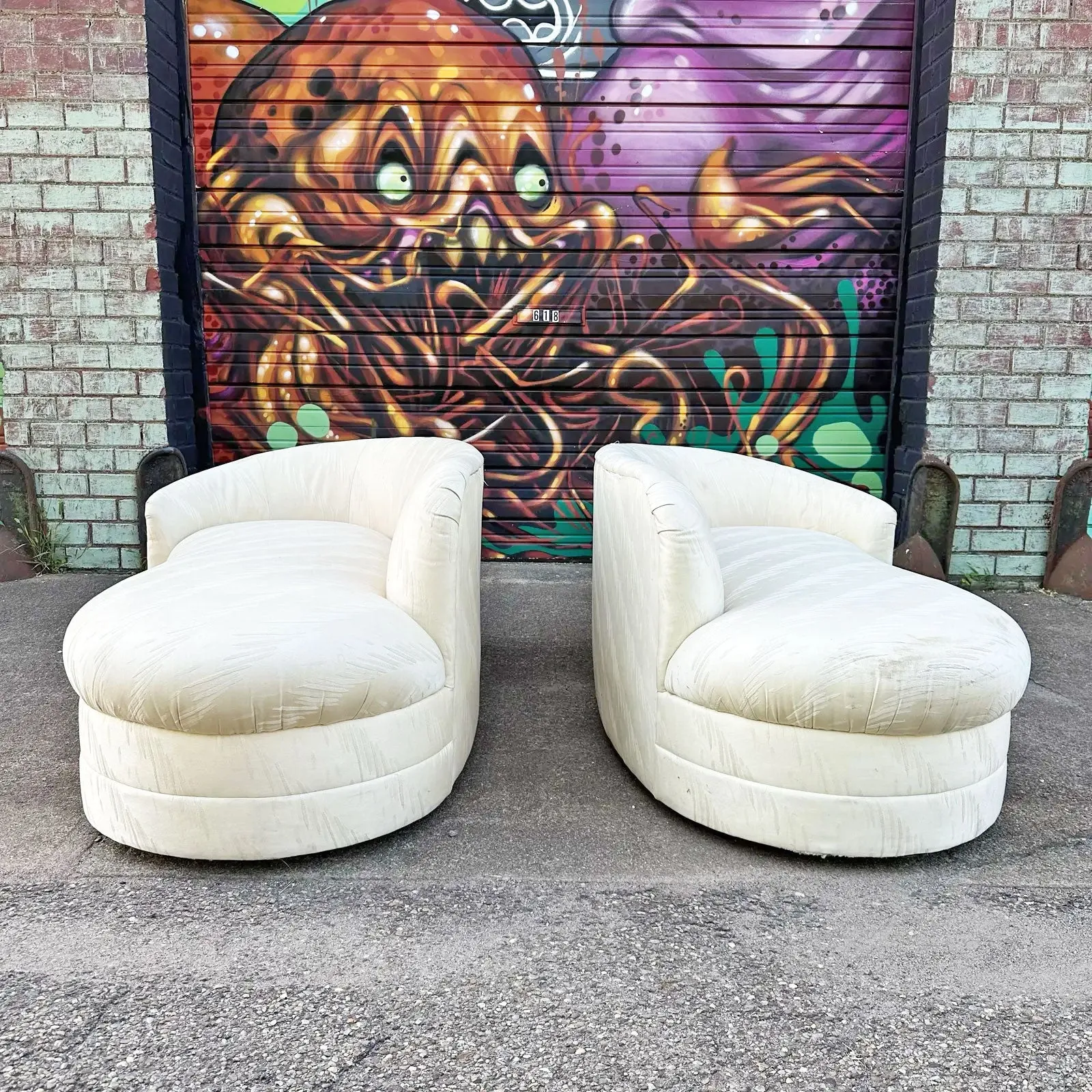 70" Pair of Vladimir Kagan Curved Loveseat Chaises