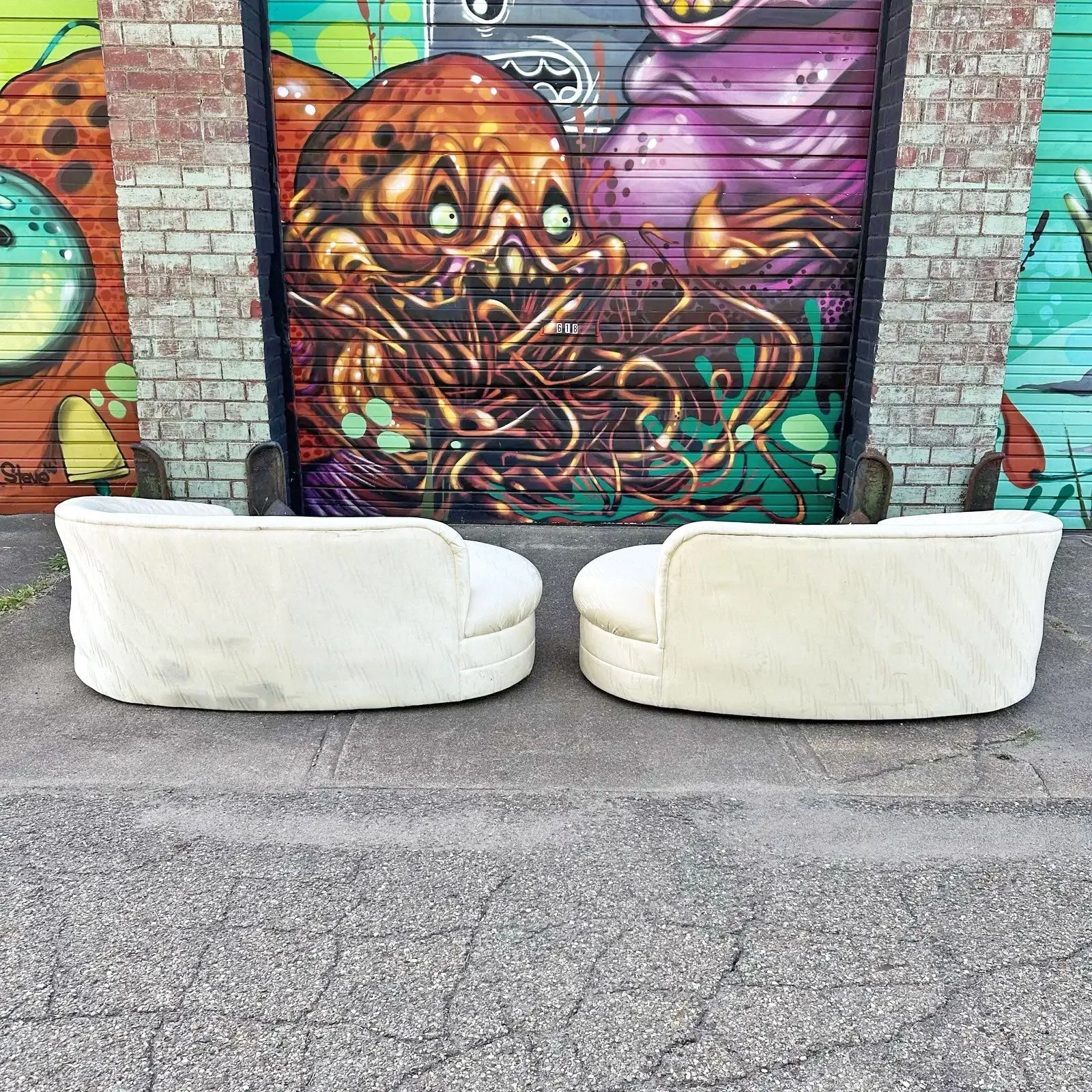 70" Pair of Vladimir Kagan Curved Loveseat Chaises