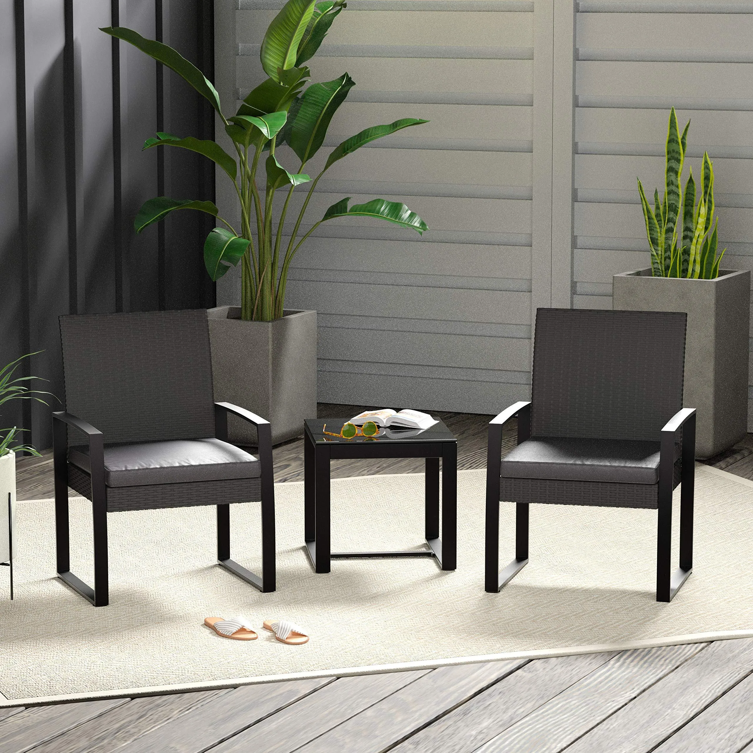 AmazonBasics 3-Piece PE Rattan Wicker Outdoor Patio Set