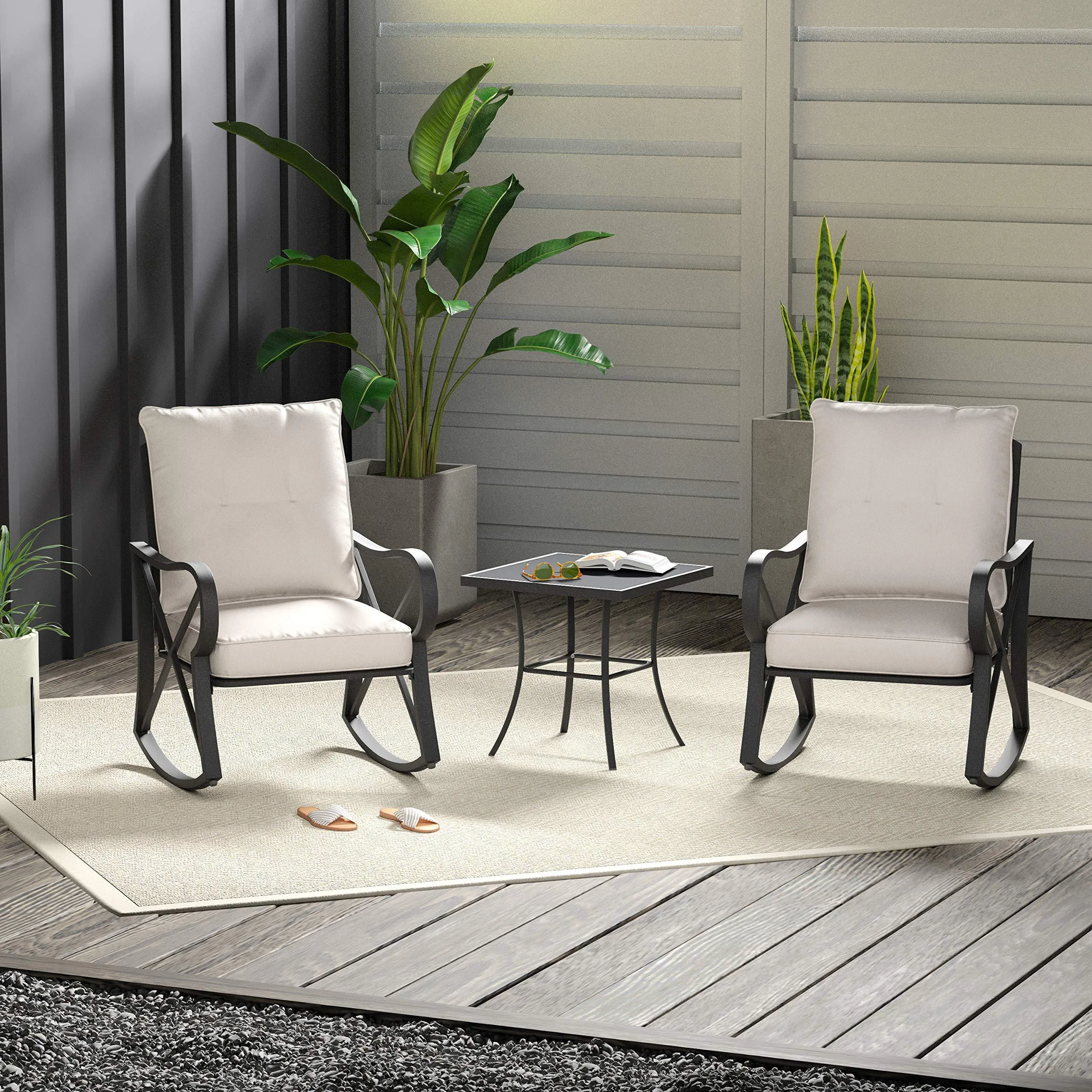 AmazonBasics 3-Piece Steel Rocking Chair Outdoor Patio Set