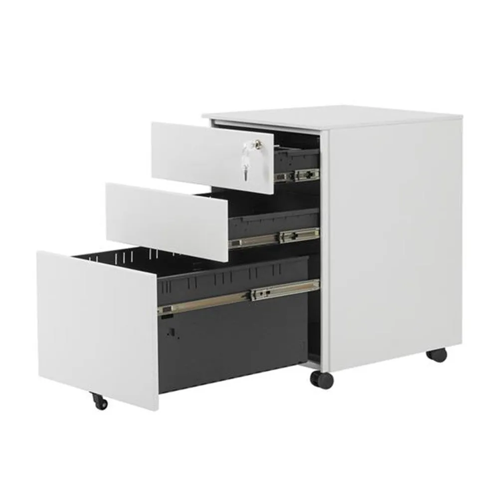 AMYOVE 39cm Movable Storage Cabinet with Three Side-pull Drawers File Cabinet White