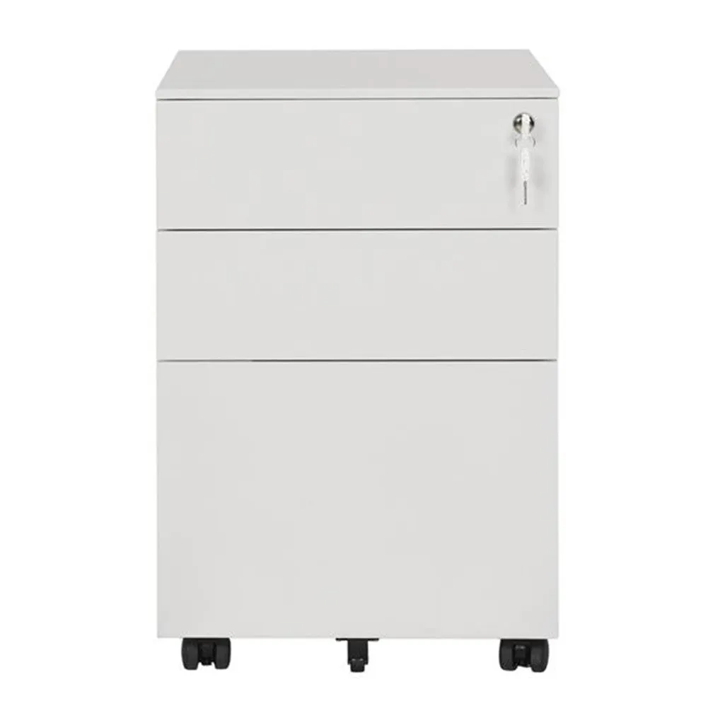 AMYOVE 39cm Movable Storage Cabinet with Three Side-pull Drawers File Cabinet White