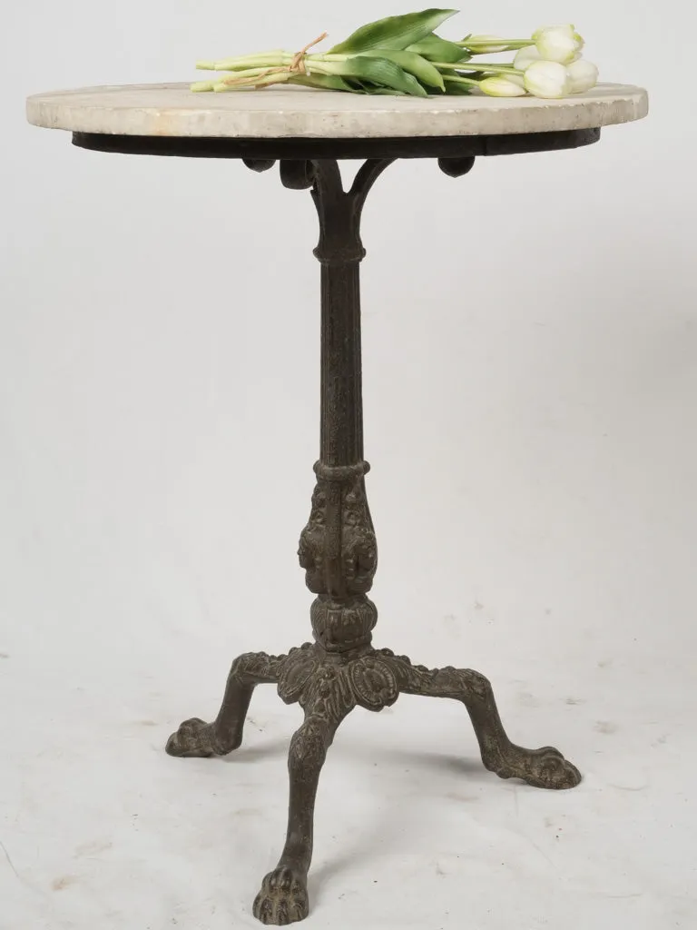 Antique Marble and Cast Iron Garden Table w/ Mask and Paw Motifs, c. 1860