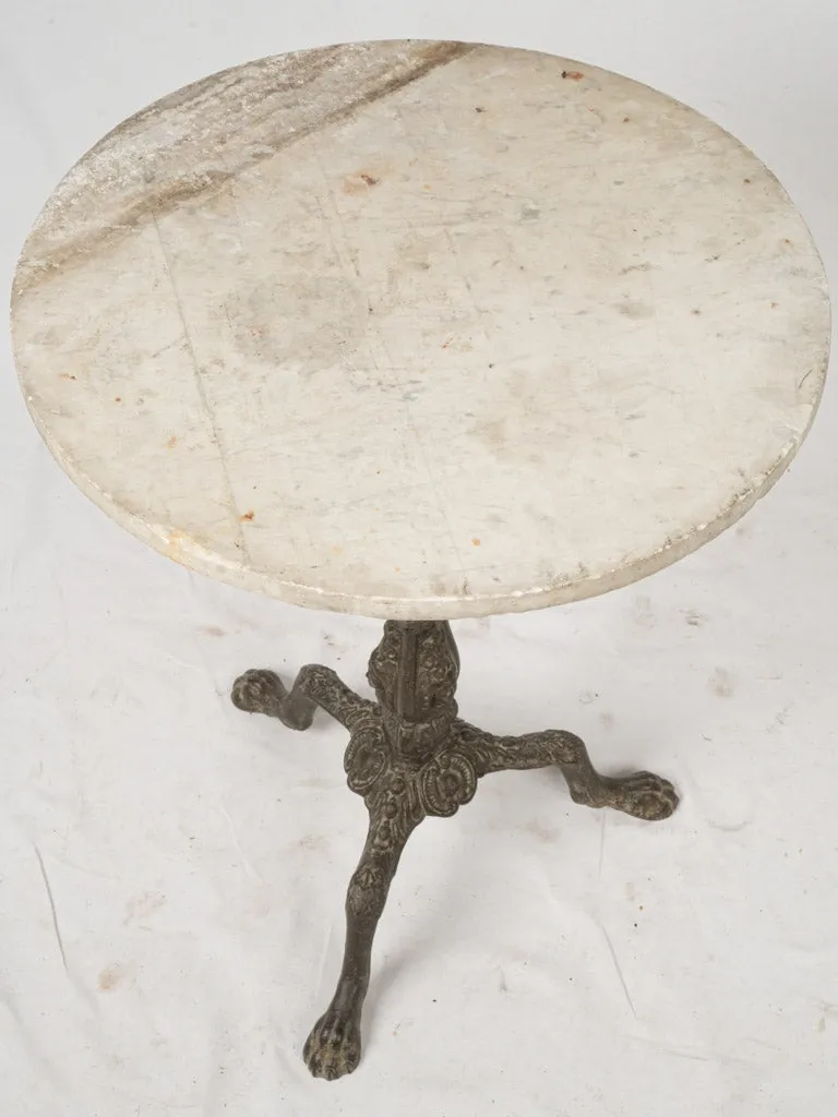 Antique Marble and Cast Iron Garden Table w/ Mask and Paw Motifs, c. 1860