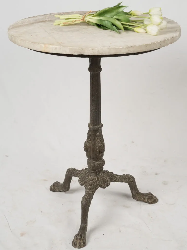 Antique Marble and Cast Iron Garden Table w/ Mask and Paw Motifs, c. 1860