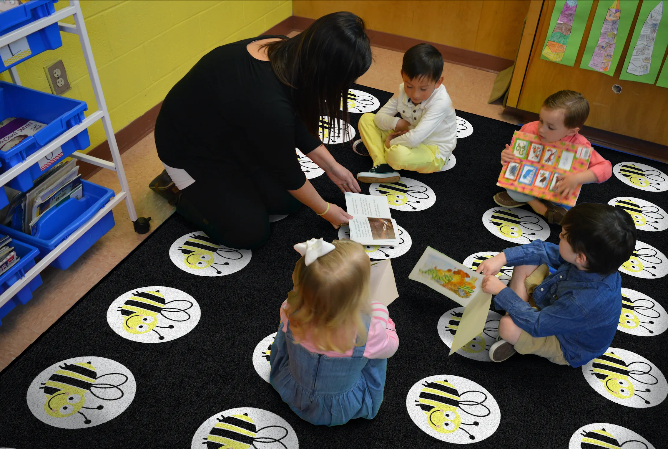 Bees on Black | Sit Spot Rug | Seating Rug | Classroom Rug | Schoolgirl Style