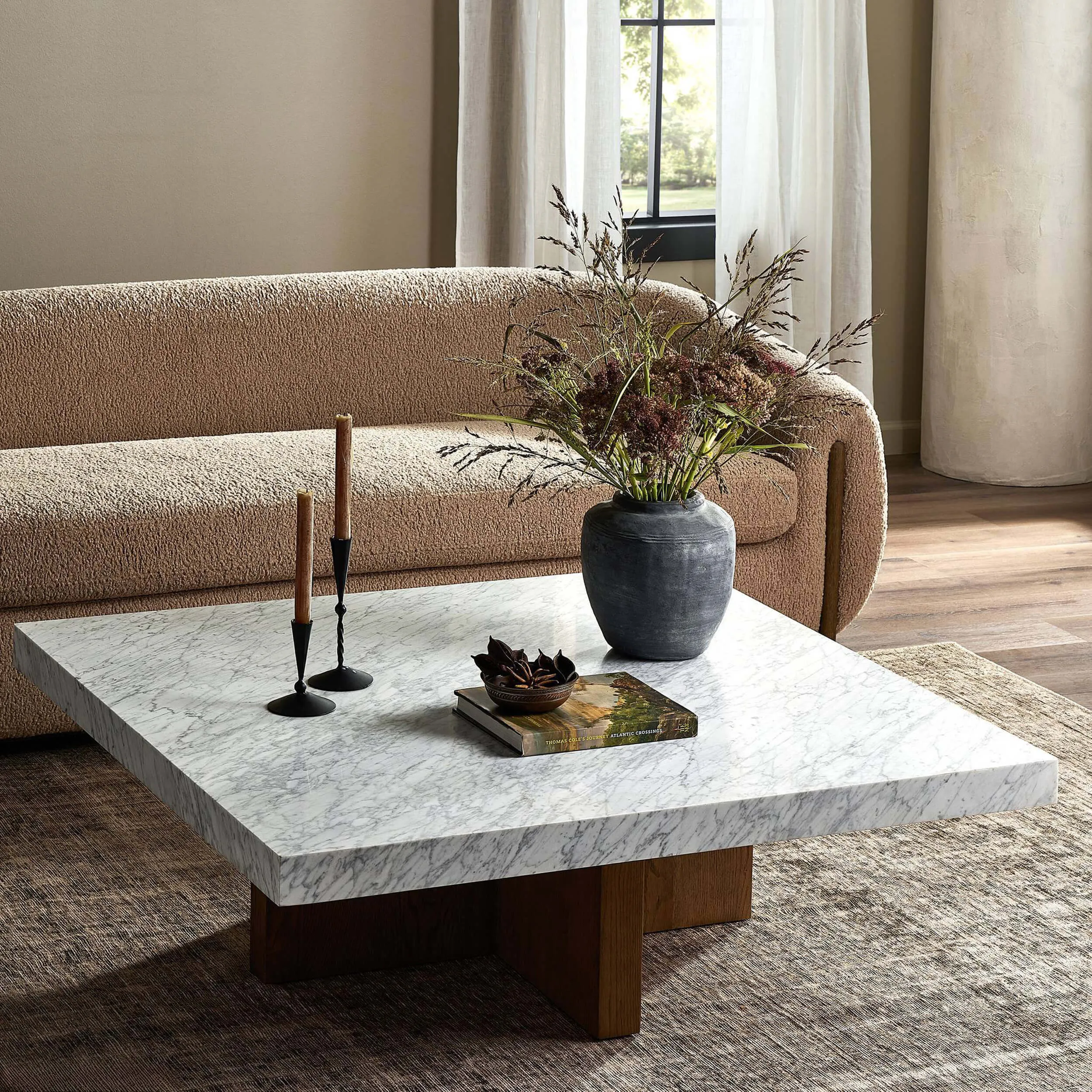 Bellamy Square Coffee Table, White Marble