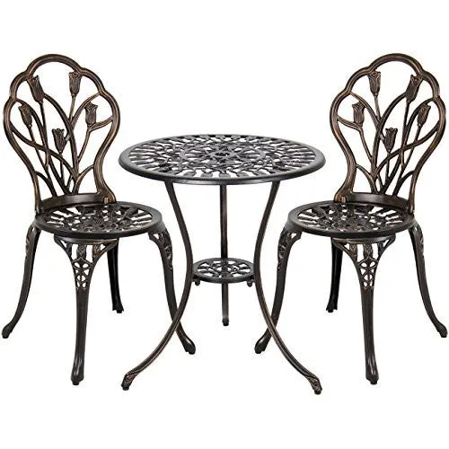 BEST CHOICE PRODUCTS OUTDOOR PATIO FURNITURE TULIP DESIGN CAST ALUMINUM BISTRO SET IN ANTIQUE COPPER