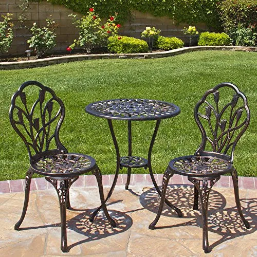 BEST CHOICE PRODUCTS OUTDOOR PATIO FURNITURE TULIP DESIGN CAST ALUMINUM BISTRO SET IN ANTIQUE COPPER