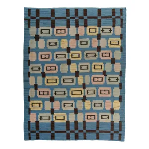 Blue Mid-Century Flatweave Wool Rug - 8' x 10'