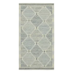 Blue Swedish Flatweave Wool Rug - 3'2" x 6'