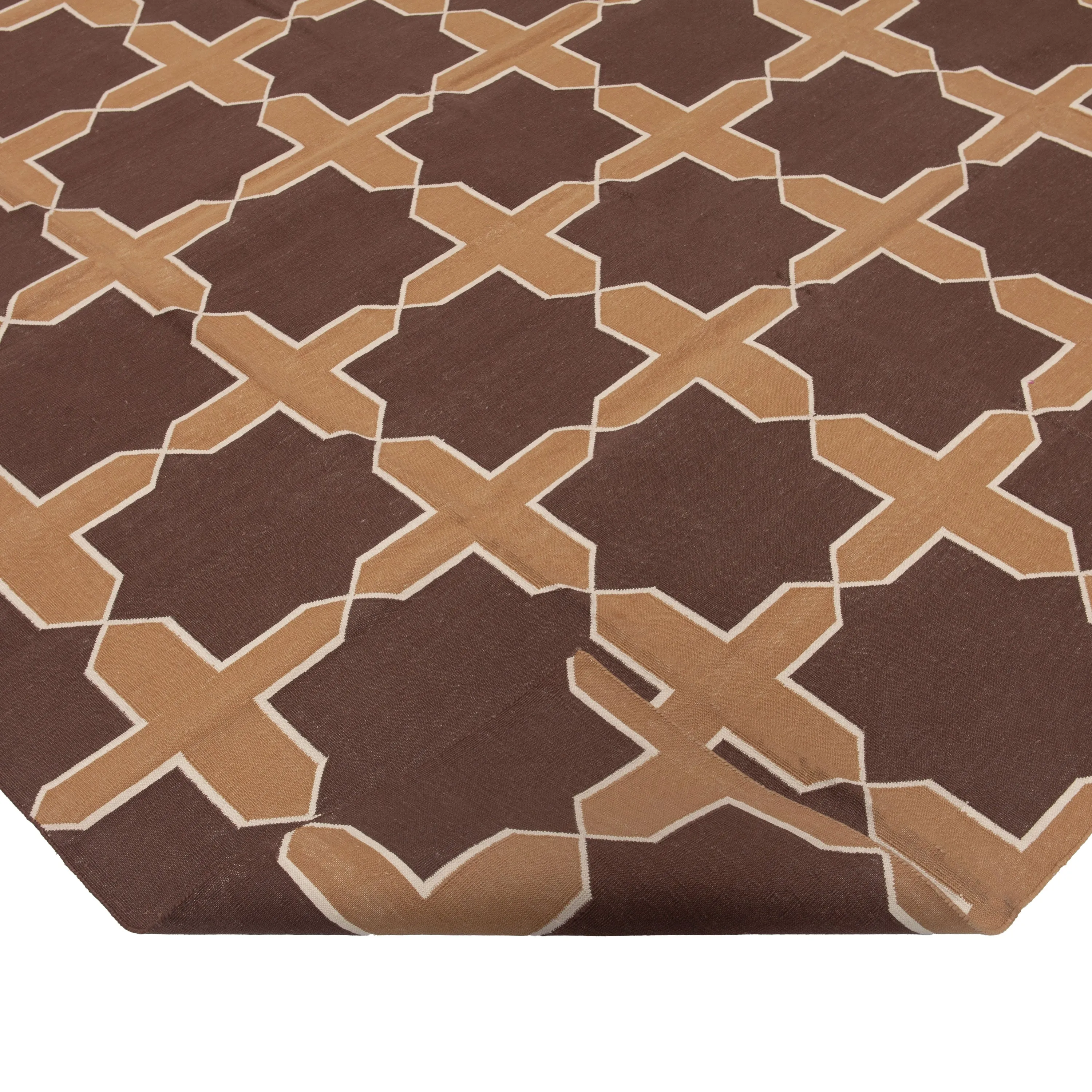 Brown Geometric Dhurrie Cotton Rug - 7'10" x 9'10"