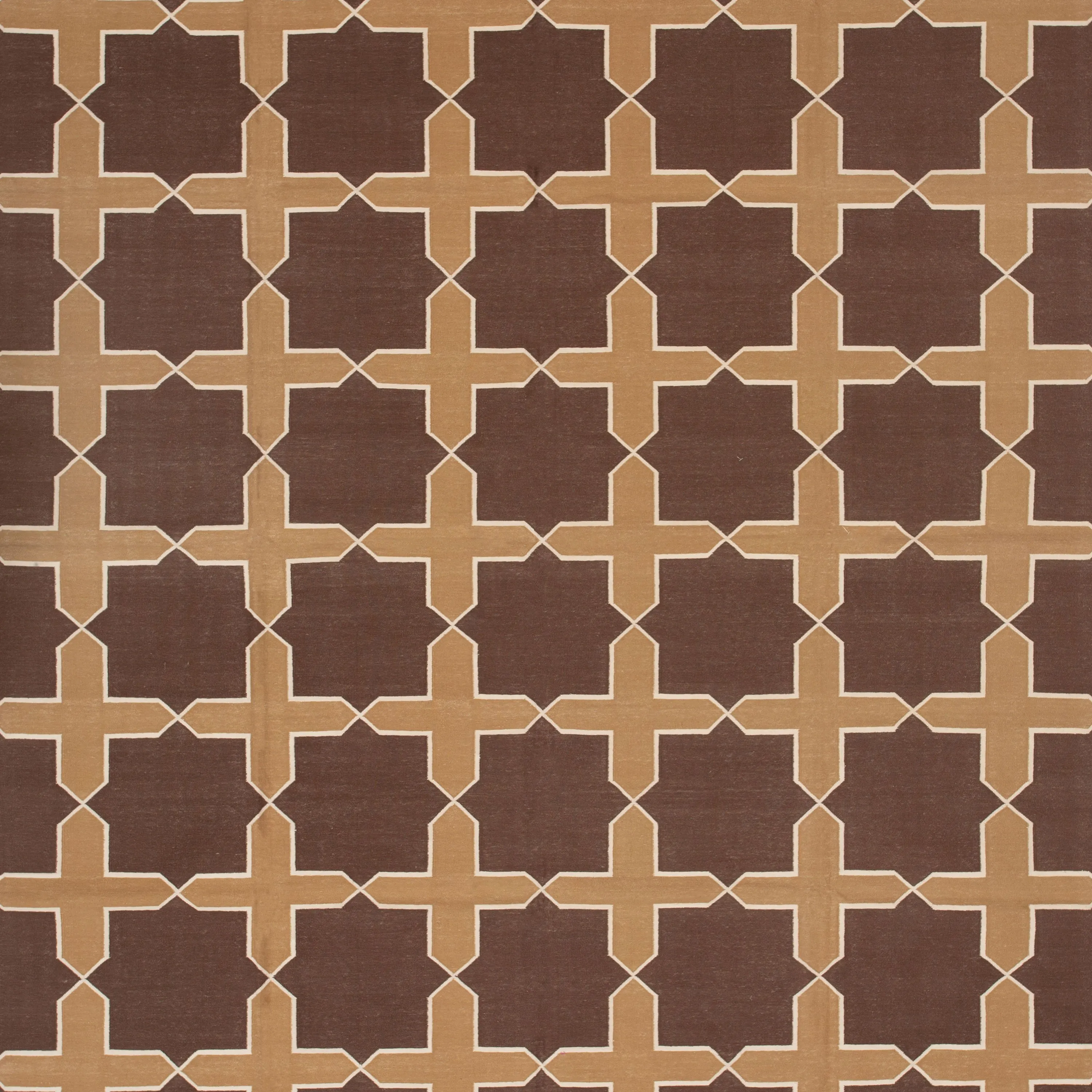 Brown Geometric Dhurrie Cotton Rug - 7'10" x 9'10"