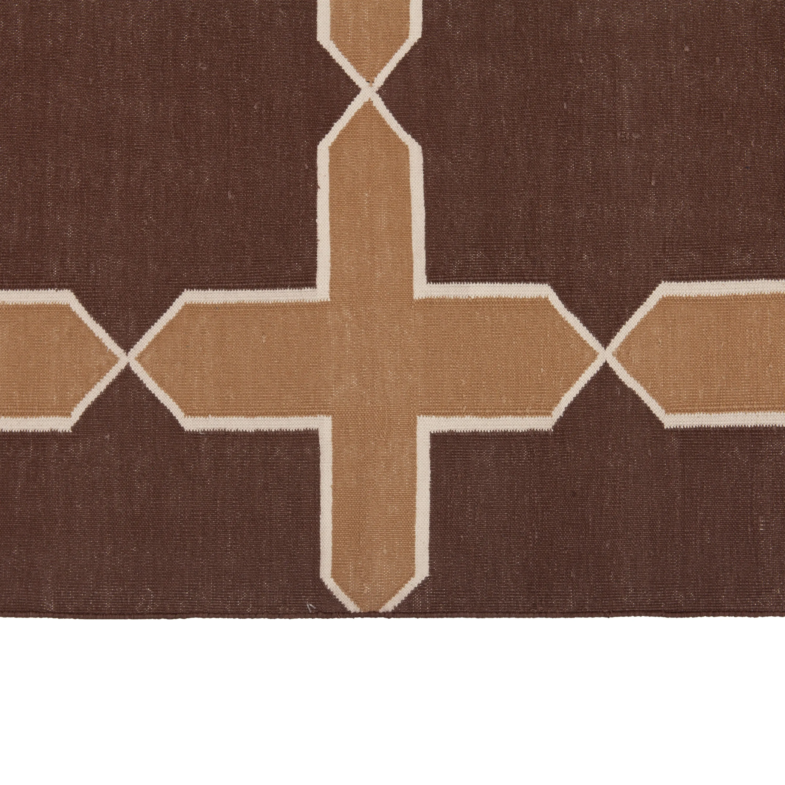 Brown Geometric Dhurrie Cotton Rug - 7'10" x 9'10"