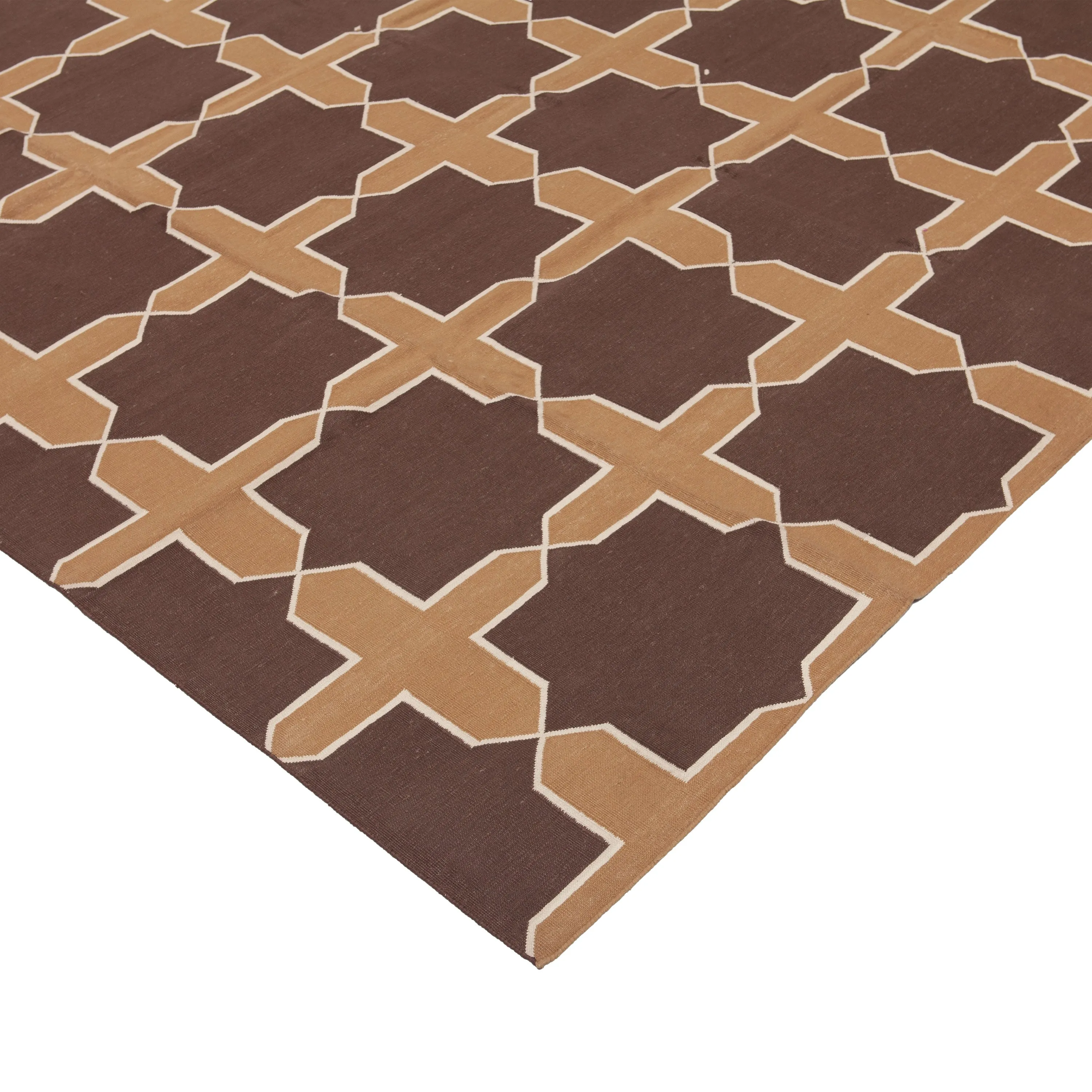 Brown Geometric Dhurrie Cotton Rug - 7'10" x 9'10"