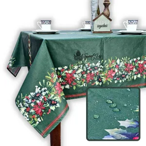 Christmas Cheer Acrylic Coated Wipeable Spill Resistant French Tablecloth, Fir