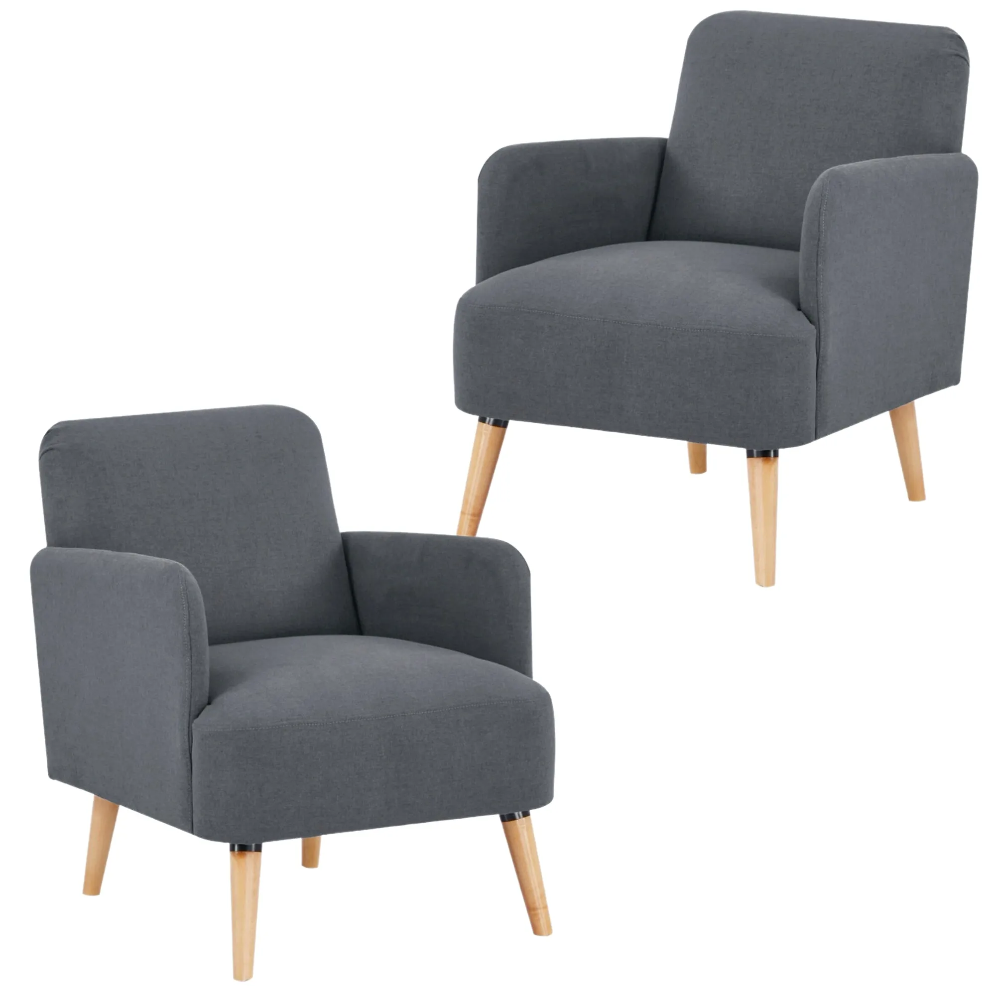 Dark Grey Polyester Lounge Arm Chairs, Set of 2, Scandinavian Style