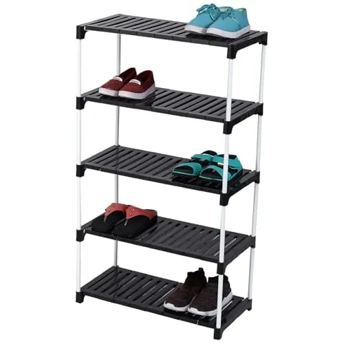 Dhani Creations 5-Tiers Portable Shoe Rack - Multipurpose Metal & Plastic Organizer for Shoes, Books, Clothes, & Kitchen | Space-Saving Storage for Home, Living Room, Bedroom & Office