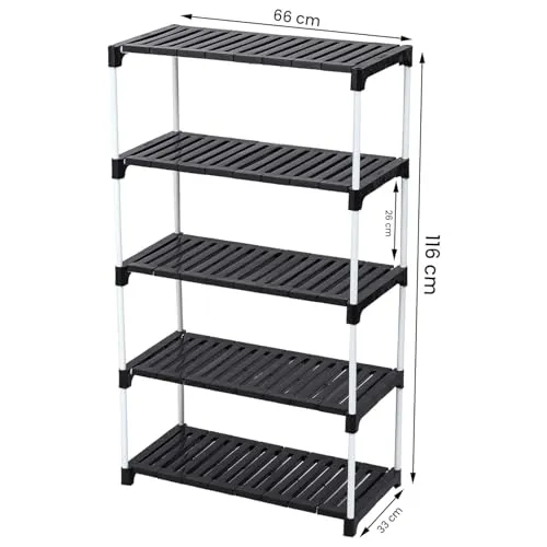 Dhani Creations 5-Tiers Portable Shoe Rack - Multipurpose Metal & Plastic Organizer for Shoes, Books, Clothes, & Kitchen | Space-Saving Storage for Home, Living Room, Bedroom & Office