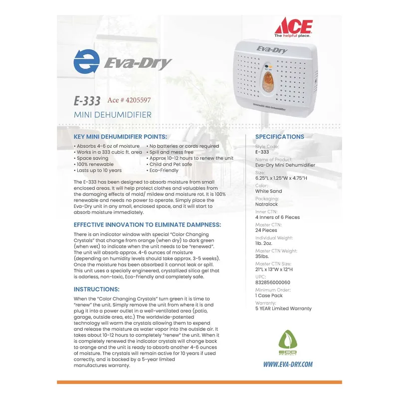 Eva-Dry 333 cu in 6 oz Mini-Dehumidifier