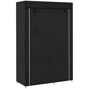 Fabric Wardrobe w/ Shelves Hanging Rail Foldable Closets Black